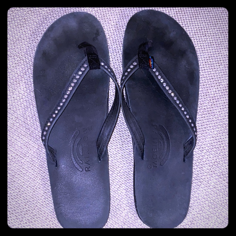 Ladies rhinestone rainbow sandals / flip flops